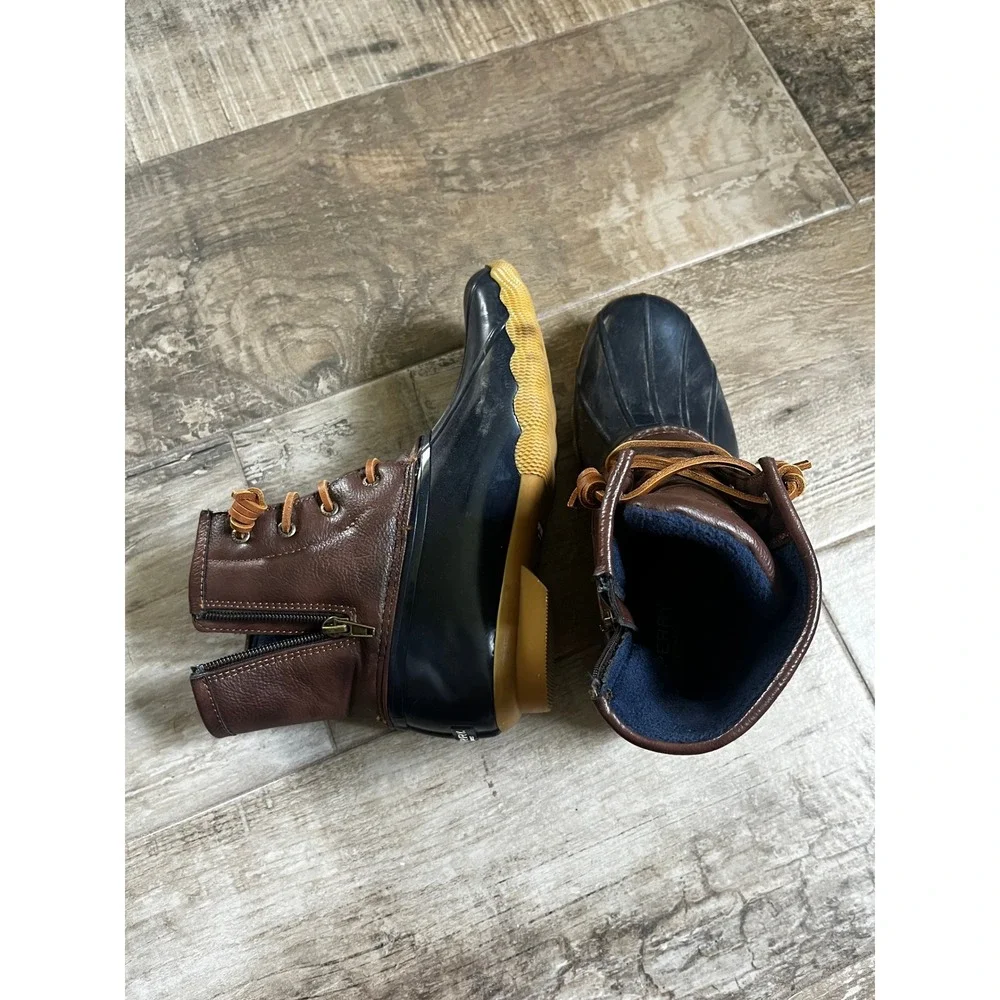 Sperry Saltwater Duck Boots Navy Brown Side Zip Womens 5 / 37 Rain Snow Gorpcore